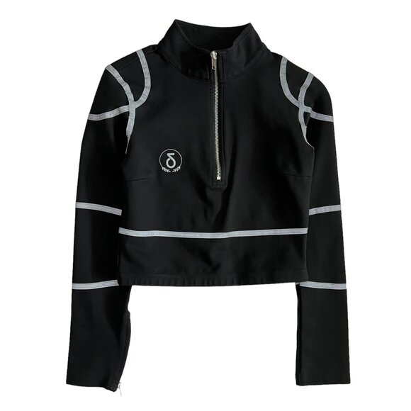 Diafora Womens Medusa Reflective Strip 1/2 Zip Crop Long Sleeve Top Black Medium - Picture 1 of 13